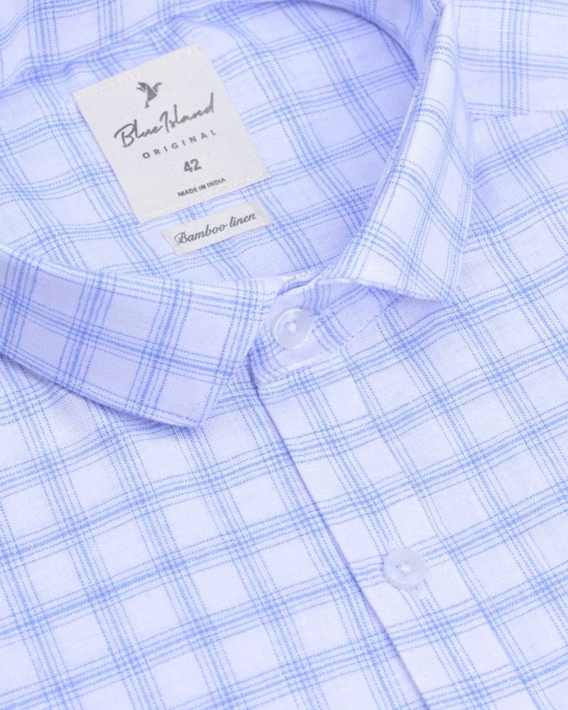 White & Blue Grid Checks -Full-Bamboo Linen