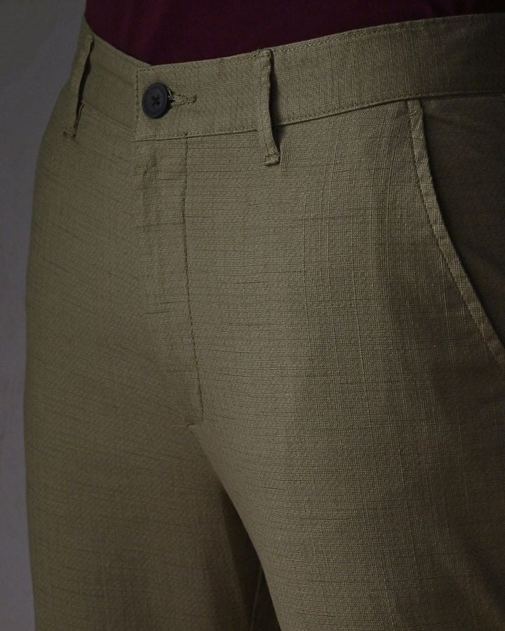 Olive Mini Checks- 2 way stretch - COTTON LINEN PANT