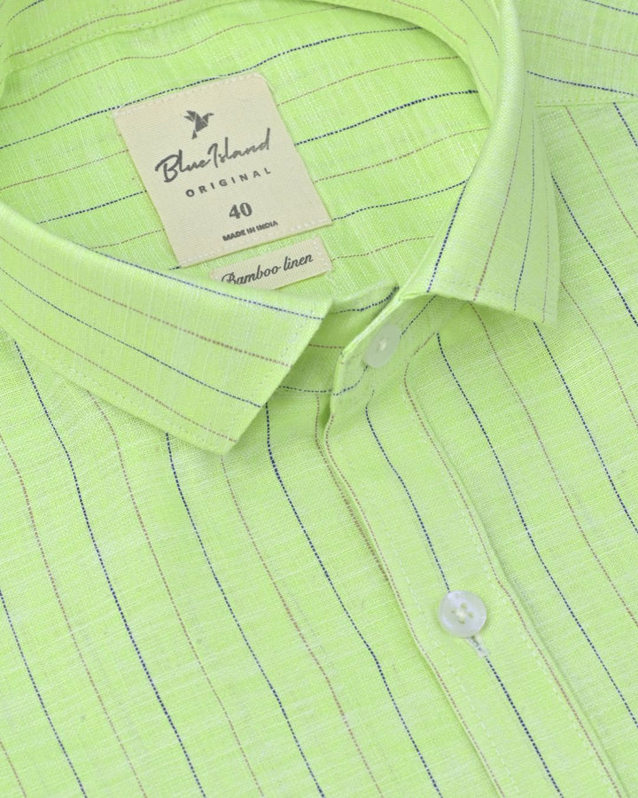 Radium Green Dotted Line Stripes -Full-Bamboo Linen