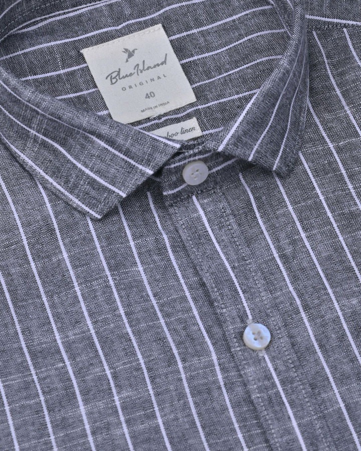 Black Pinstripes -Full-Bamboo Linen