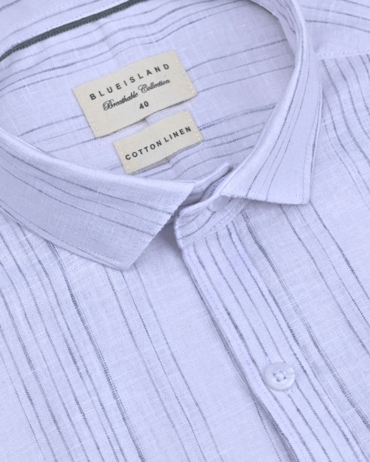 White & Grey Multi Line Stripes -Full-Cotton Linen Shirt