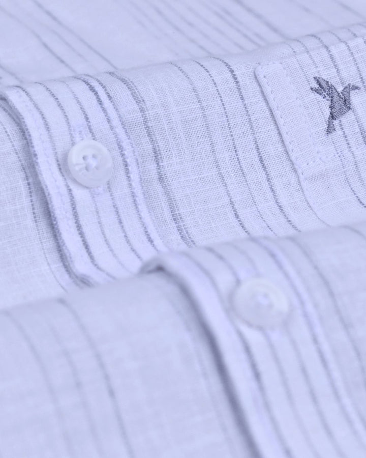 White & Grey Multi Line Stripes -Full-Cotton Linen Shirt