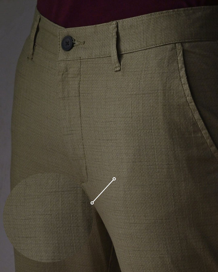 Olive Mini Checks- 2 way stretch - COTTON LINEN PANT
