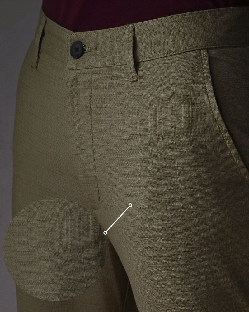 Olive Mini Checks- 2 way stretch - COTTON LINEN PANT