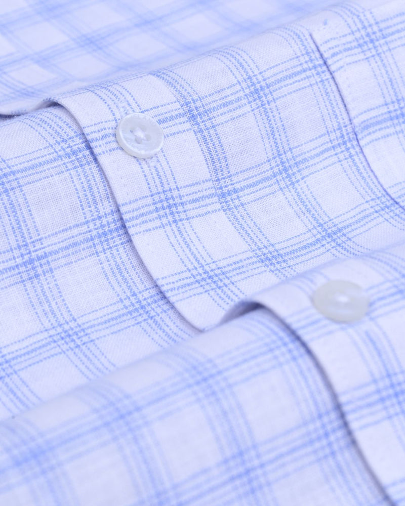 White & Blue Grid Checks -Full-Bamboo Linen