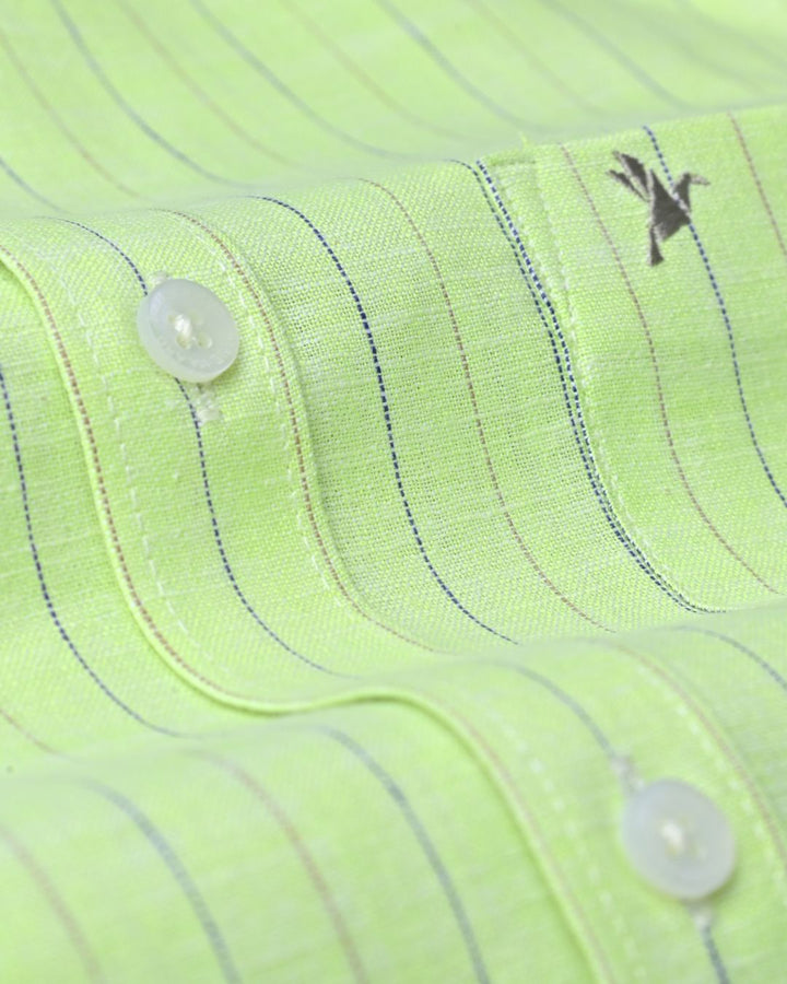 Radium Green Dotted Line Stripes -Full-Bamboo Linen