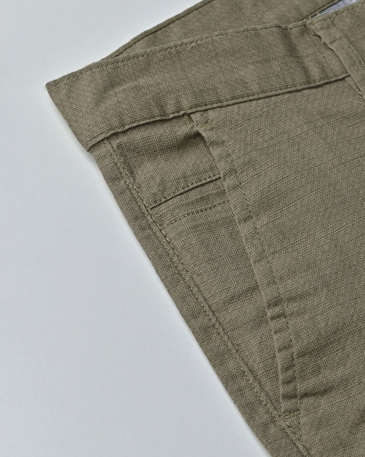 Olive Mini Checks- 2 way stretch - COTTON LINEN PANT
