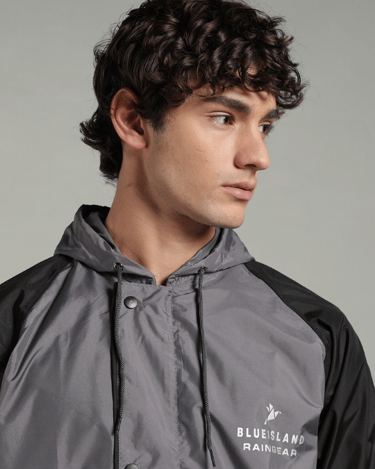 Grey with Black Sleeve - Rain Jacket with Pant & Mobile Pouch