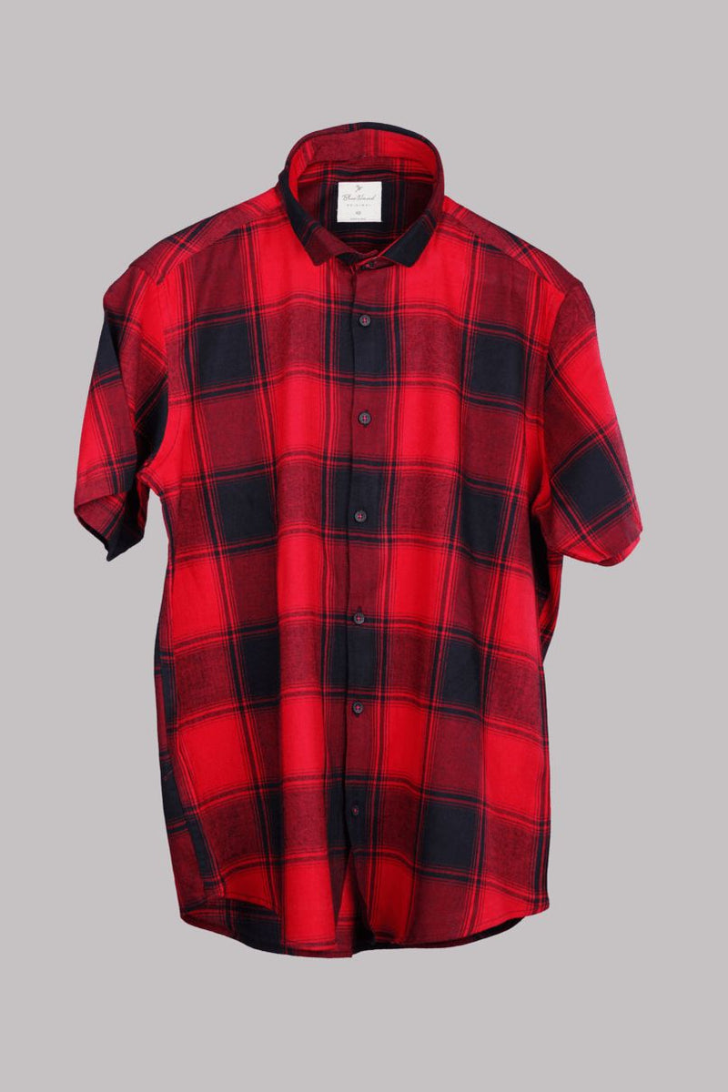 Fiery Red & Black Checks - Half Sleeve - Airlite Shirt