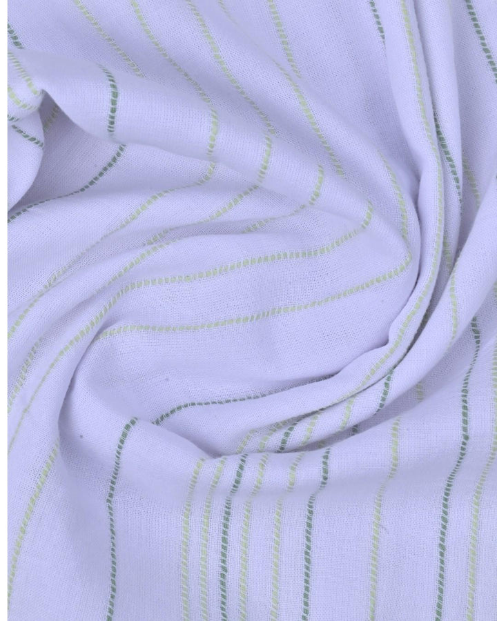 White & Green Multi Line Stripes-Full-Cotton Linen Shirt