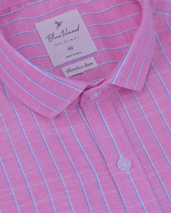 Pink & Denim Stripes -Full-Bamboo Linen