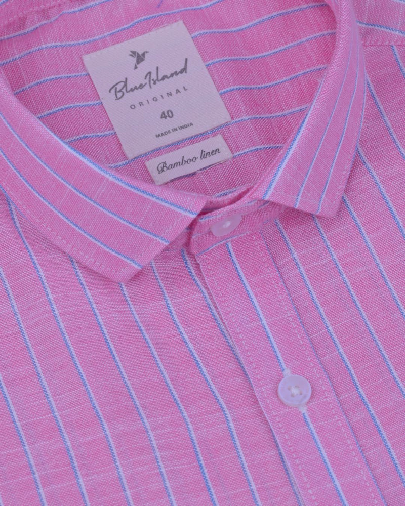Pink & Denim Stripes -Full-Bamboo Linen