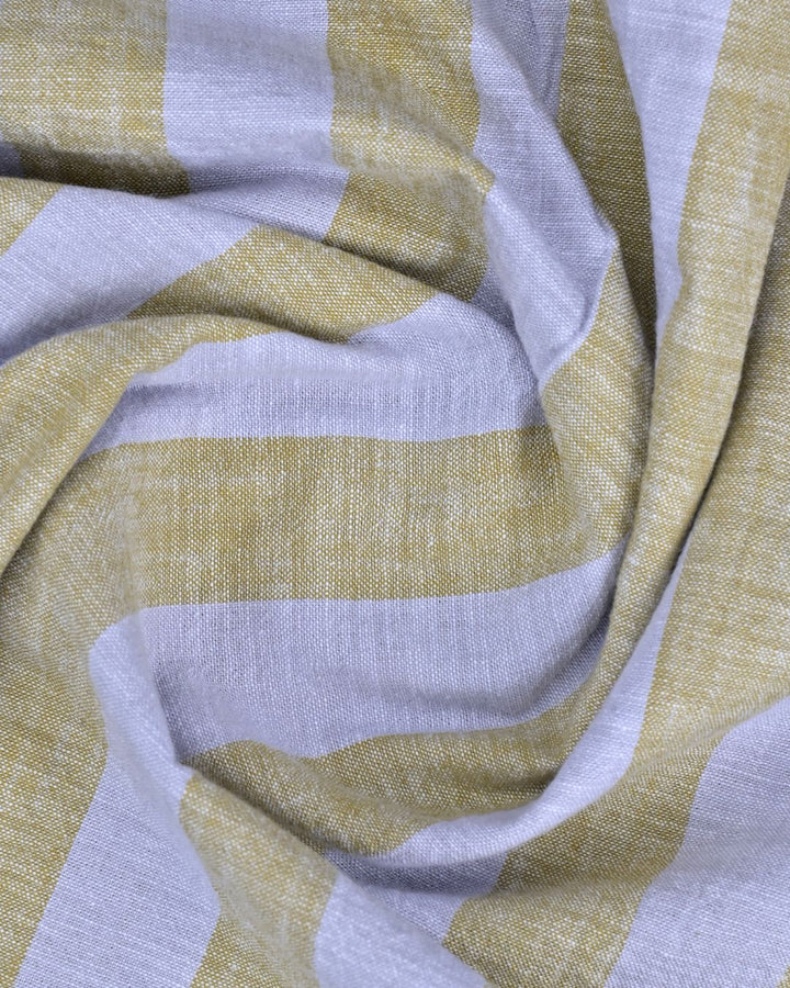 Khaki & Grey Bold Stripes-Full-Cotton Linen Shirt