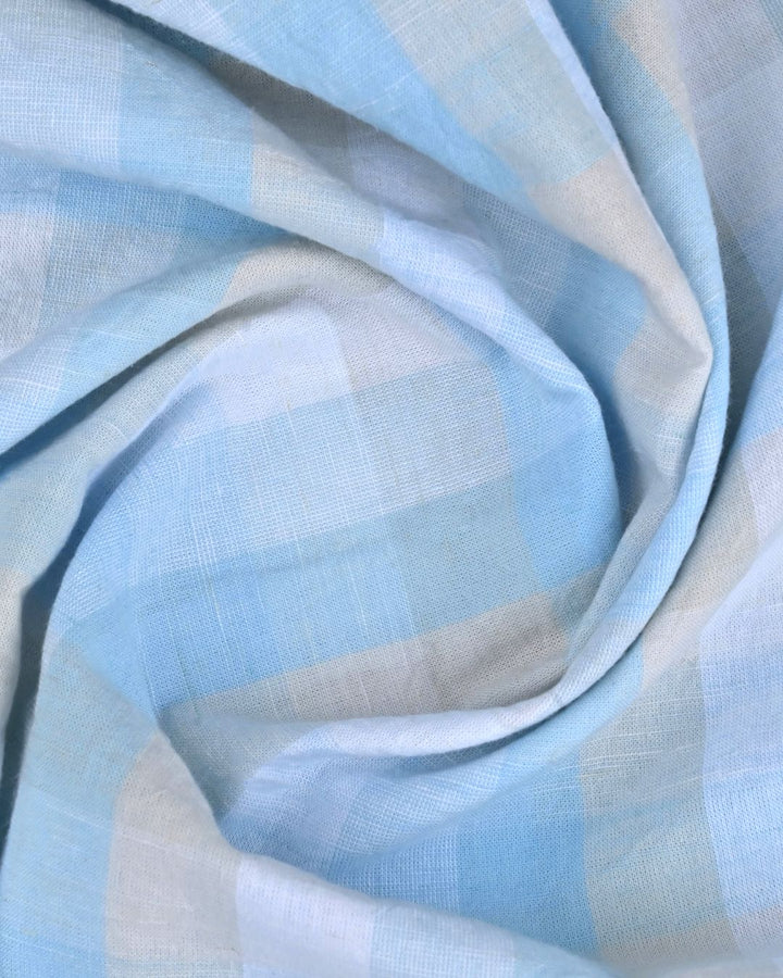 Bright Blue Box Checks -Full-Cotton Linen Shirt