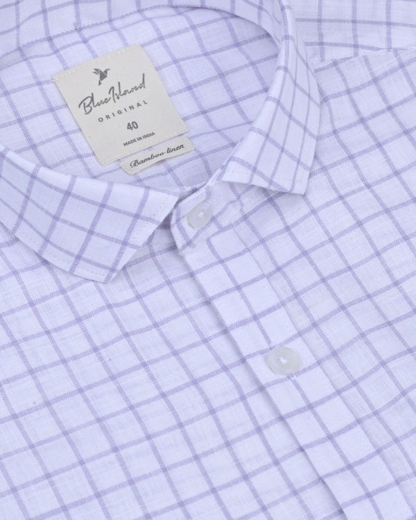 White & Lavender Square Checks -Full-Bamboo Linen