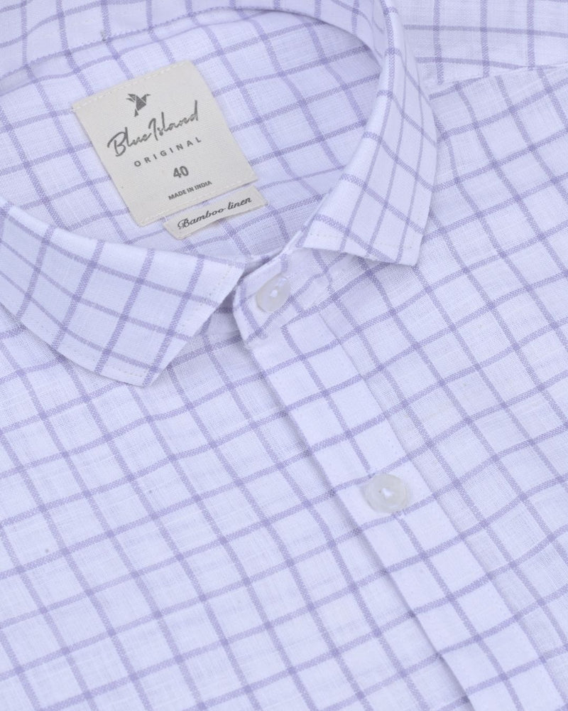 White & Lavender Square Checks -Full-Bamboo Linen