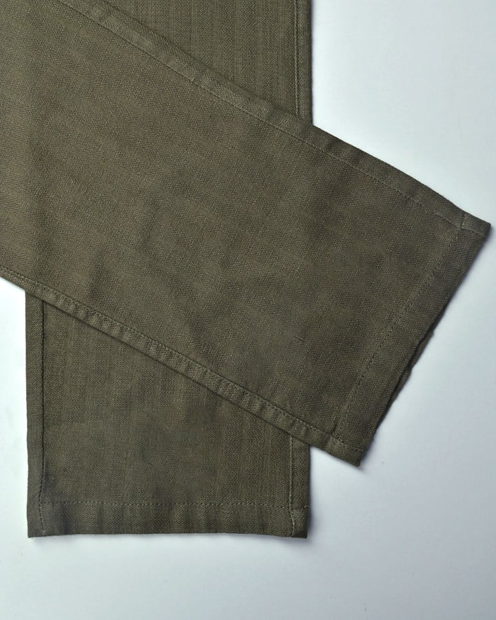 Dark Green Grain Stripes - 2 way stretch - COTTON LINEN PANT