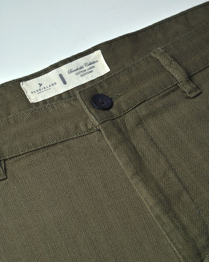 Dark Green Grain Stripes - 2 way stretch - COTTON LINEN PANT