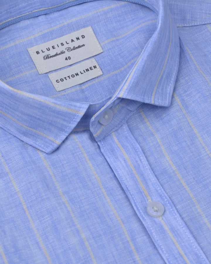 Blue & Cream Line Stripes -Full-Cotton Linen Shirt