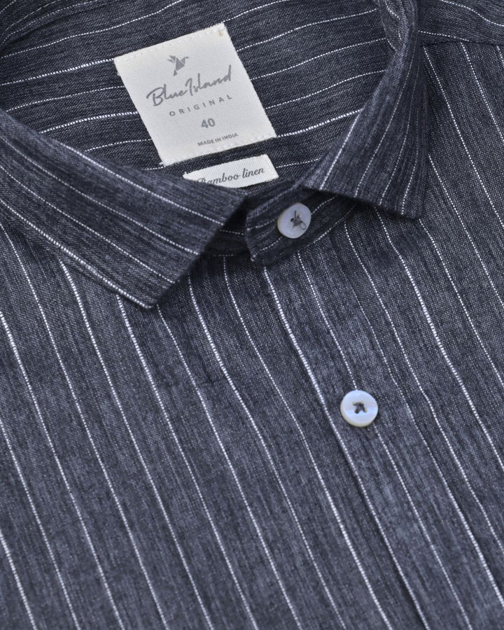 Dusty Black Stripes -Full-Bamboo Linen