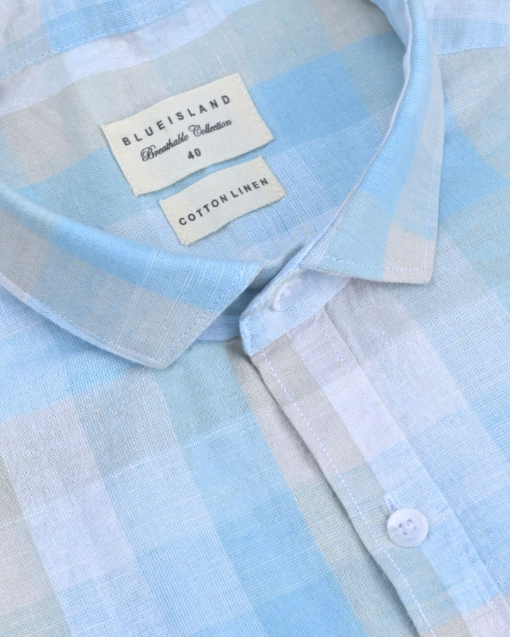 Bright Blue Box Checks -Full-Cotton Linen Shirt