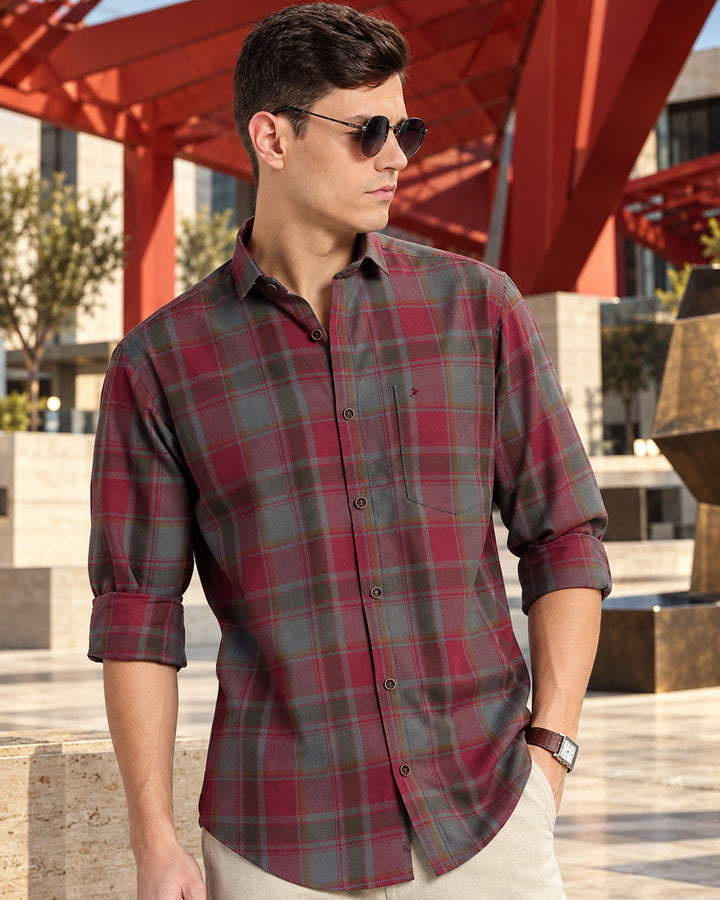 Burgundy & Grey Checks -Full-Stain Proof