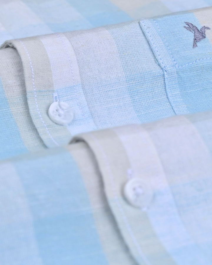 Bright Blue Box Checks -Full-Cotton Linen Shirt