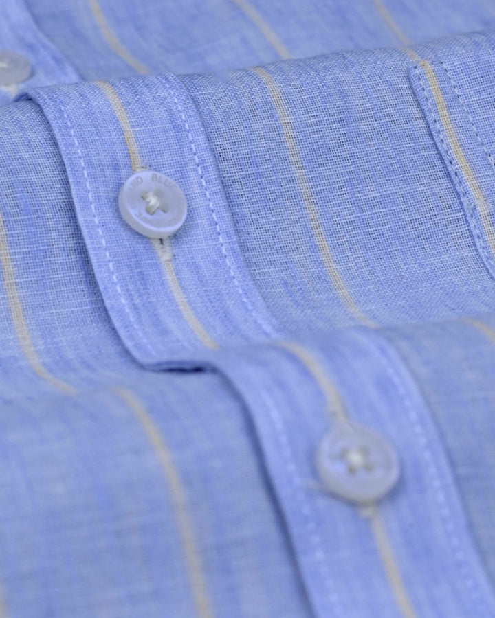 Blue & Cream Line Stripes -Full-Cotton Linen Shirt