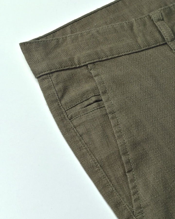 Dark Green Grain Stripes - 2 way stretch - COTTON LINEN PANT
