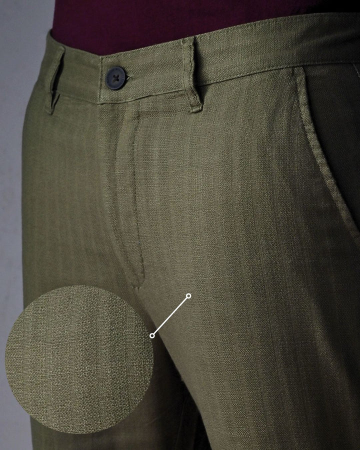 Dark Green Grain Stripes - 2 way stretch - COTTON LINEN PANT