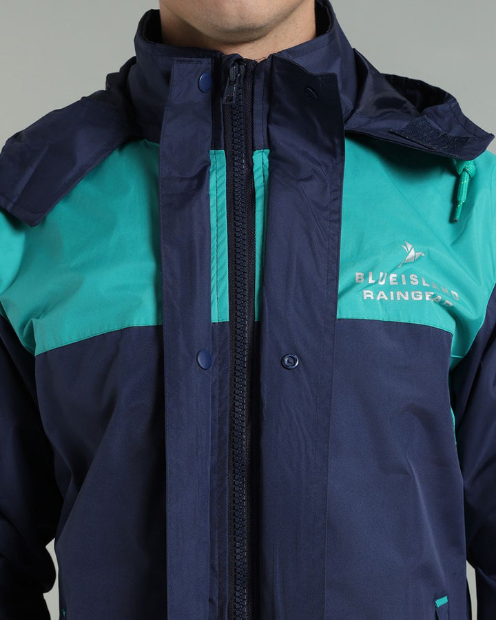 Navy with Teal Shoulder Panel - Rain Jacket with Pant