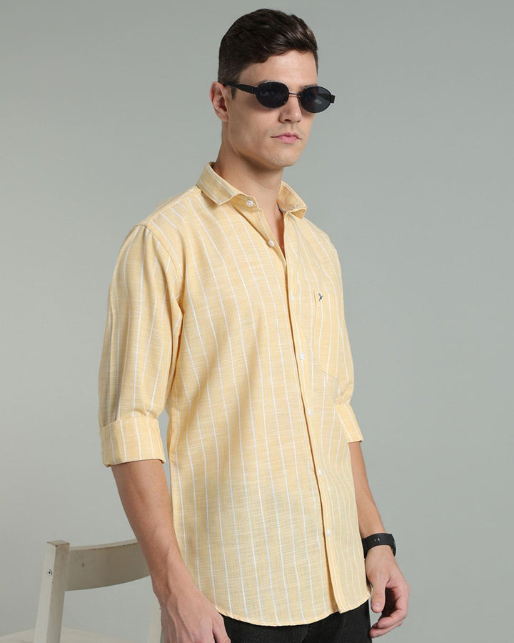 Bright Yellow & White Line Stripes -Full-Cotton Linen Shirt