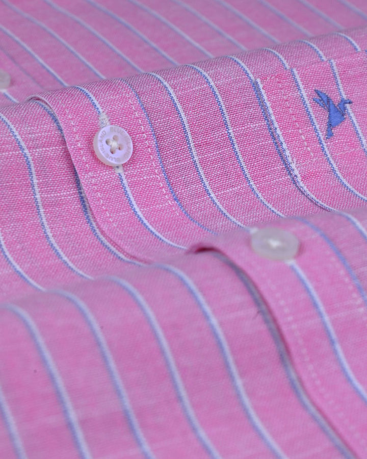 Pink & Denim Stripes -Full-Bamboo Linen