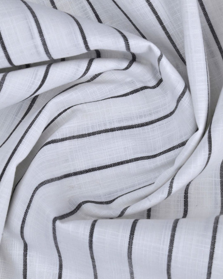 White & Black Line Stripes-Full-Cotton Linen Shirt