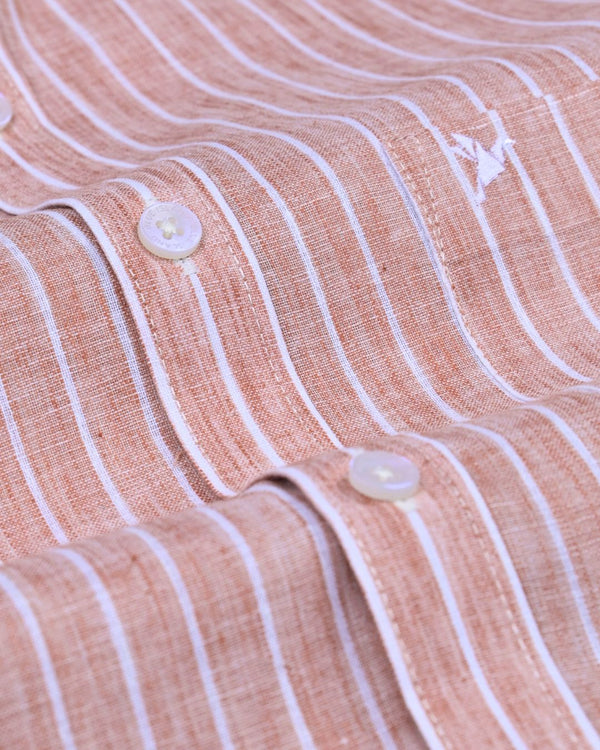 Copper Brown Stripes -Full-Bamboo Linen