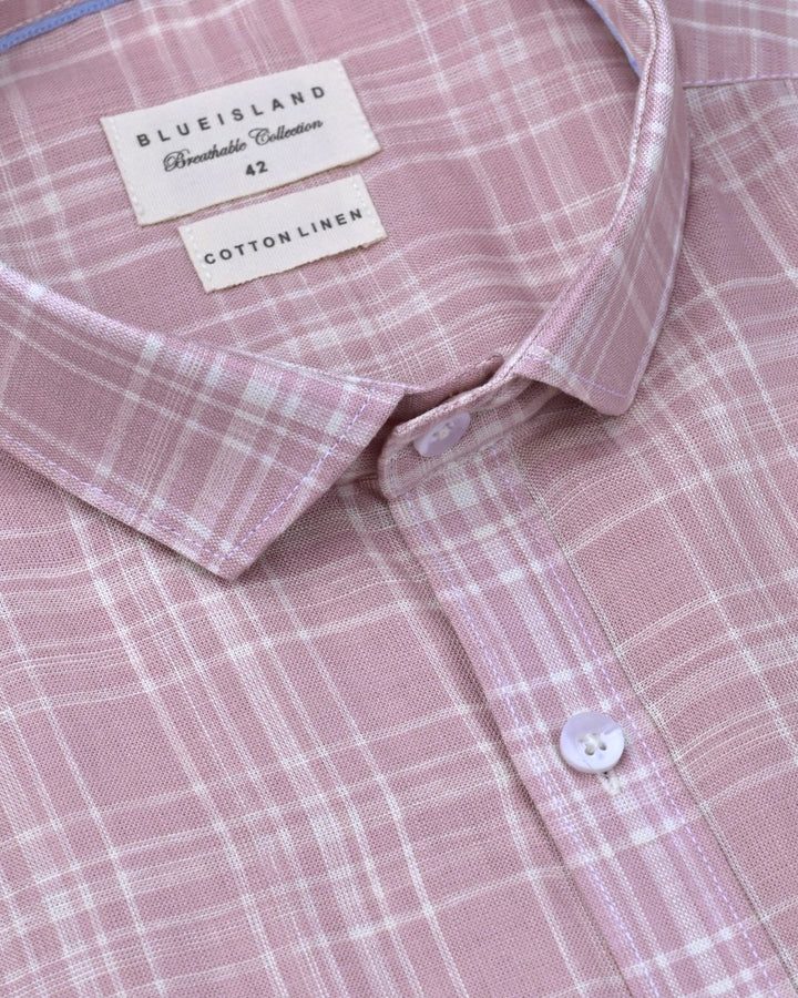 Salmon Pink Checks -Full-Cotton Linen Shirt