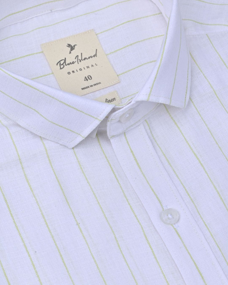 White & Radium Line Stripes -Full-Bamboo Linen