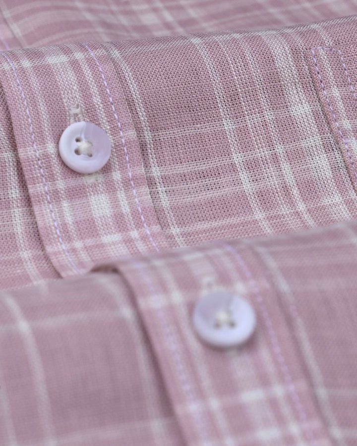 Salmon Pink Checks -Full-Cotton Linen Shirt