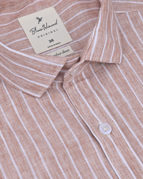 Copper Brown Stripes -Full-Bamboo Linen