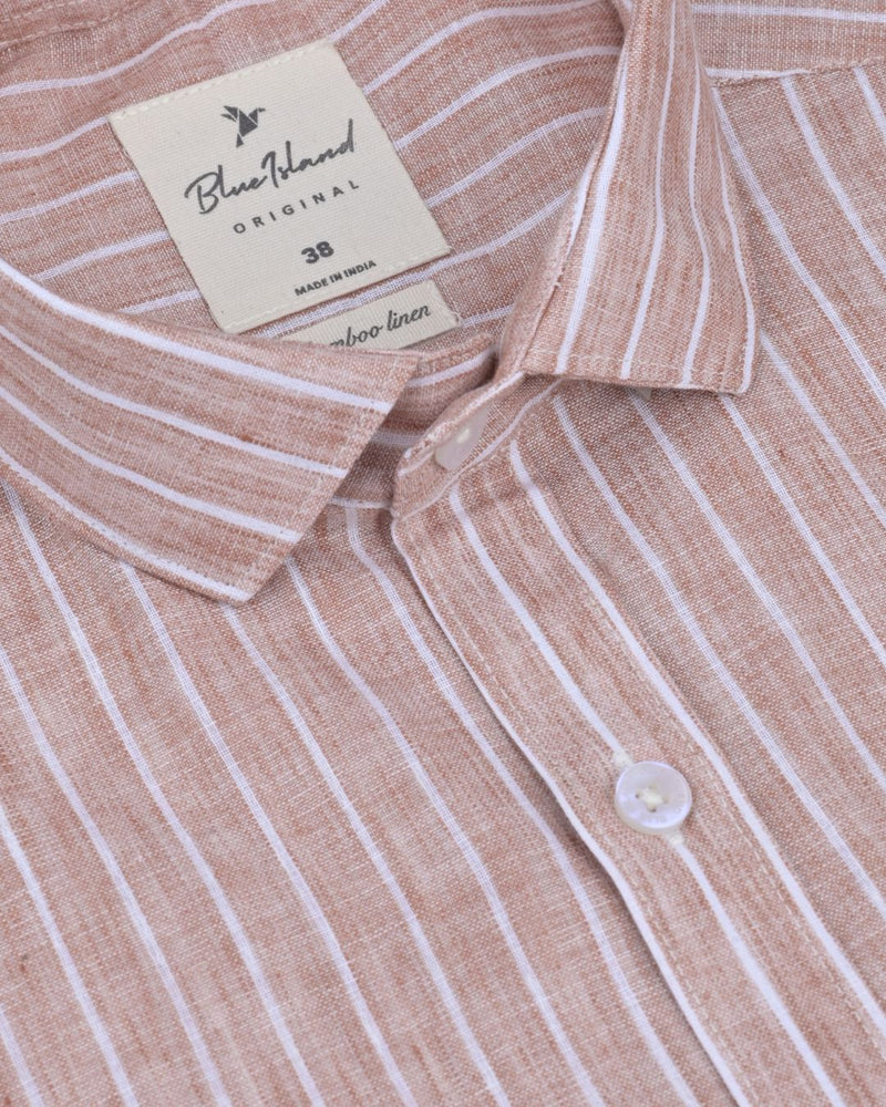 Copper Brown Stripes -Full-Bamboo Linen