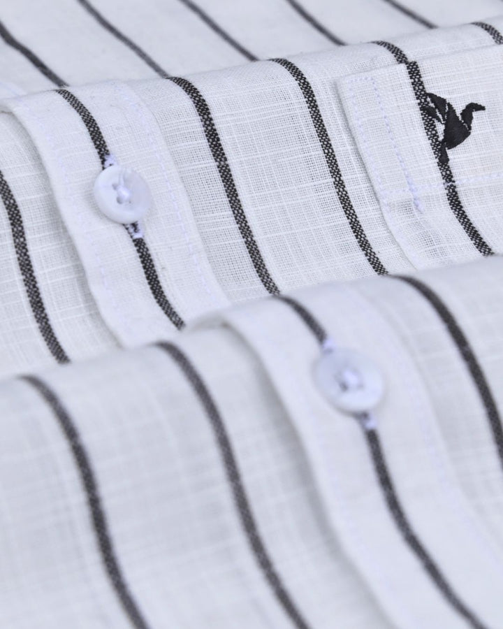 White & Black Line Stripes-Full-Cotton Linen Shirt