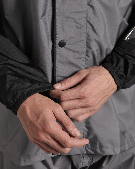 Grey with Black Sleeve - Rain Jacket with Pant & Mobile Pouch