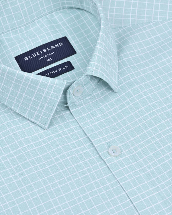 Turq. Green & White Line Checks - Full-Cotton Rich