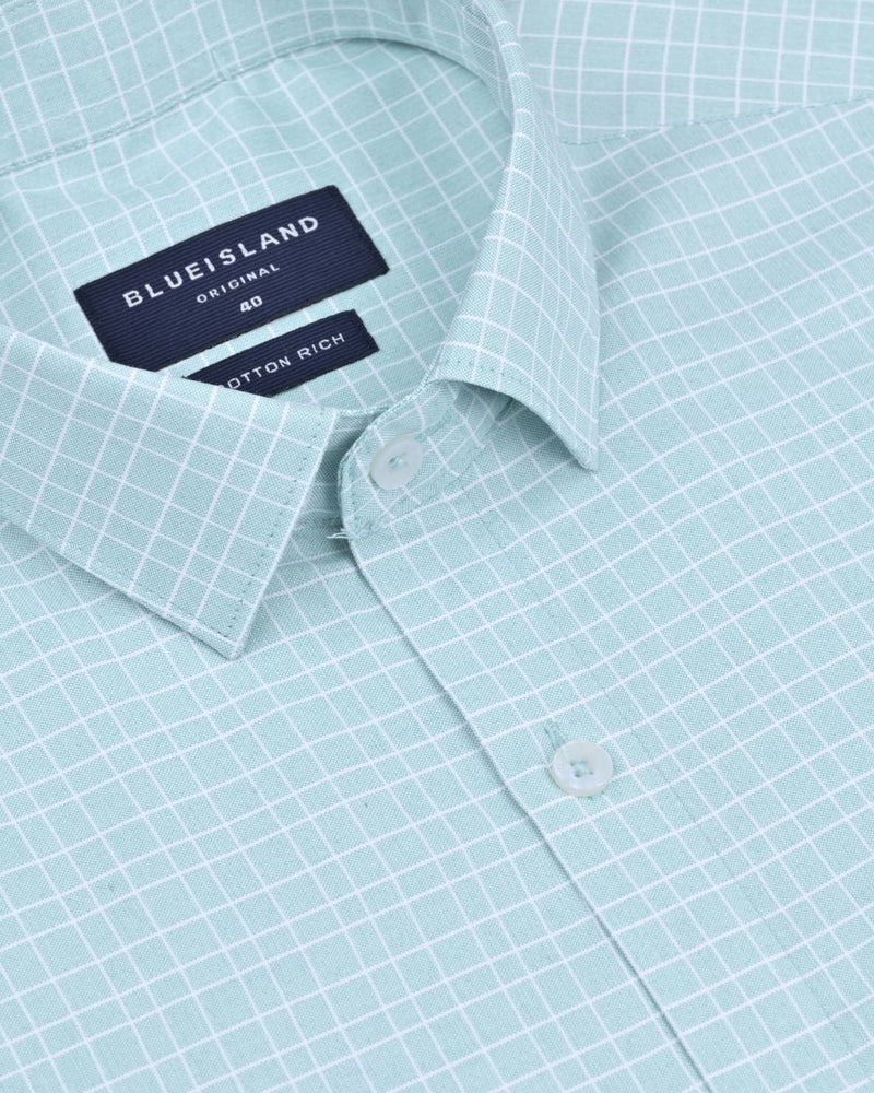 Turq. Green & White Line Checks - Full-Cotton Rich