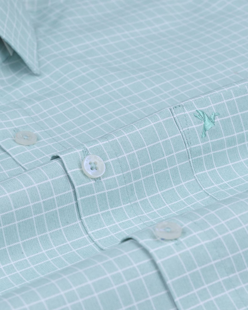 Turq. Green & White Line Checks - Full-Cotton Rich