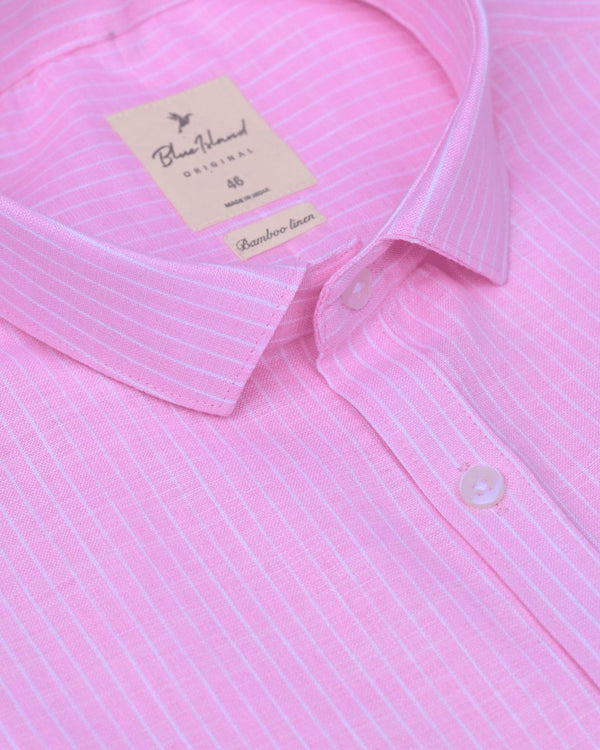 Pink Mini Stripes -Full-Bamboo Linen