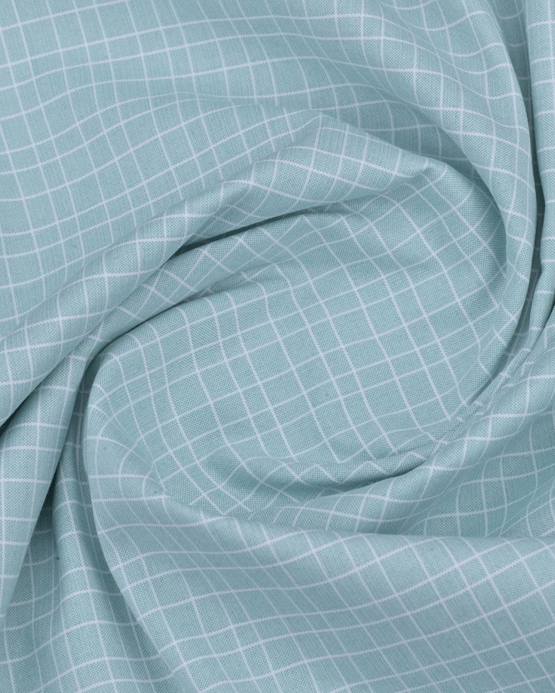 Turq. Green & White Line Checks - Full-Cotton Rich