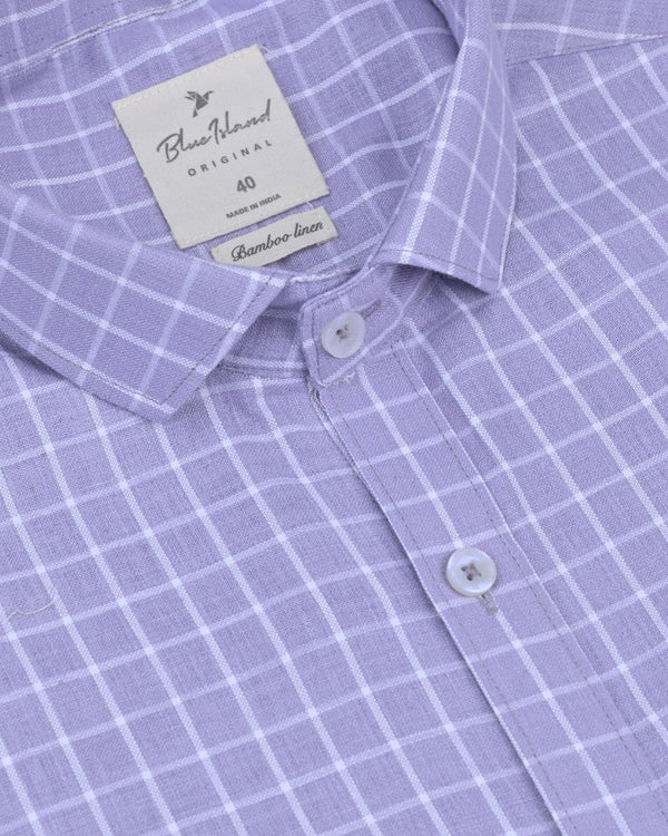 Mild Lavender & White Square Checks -Full-Bamboo Linen