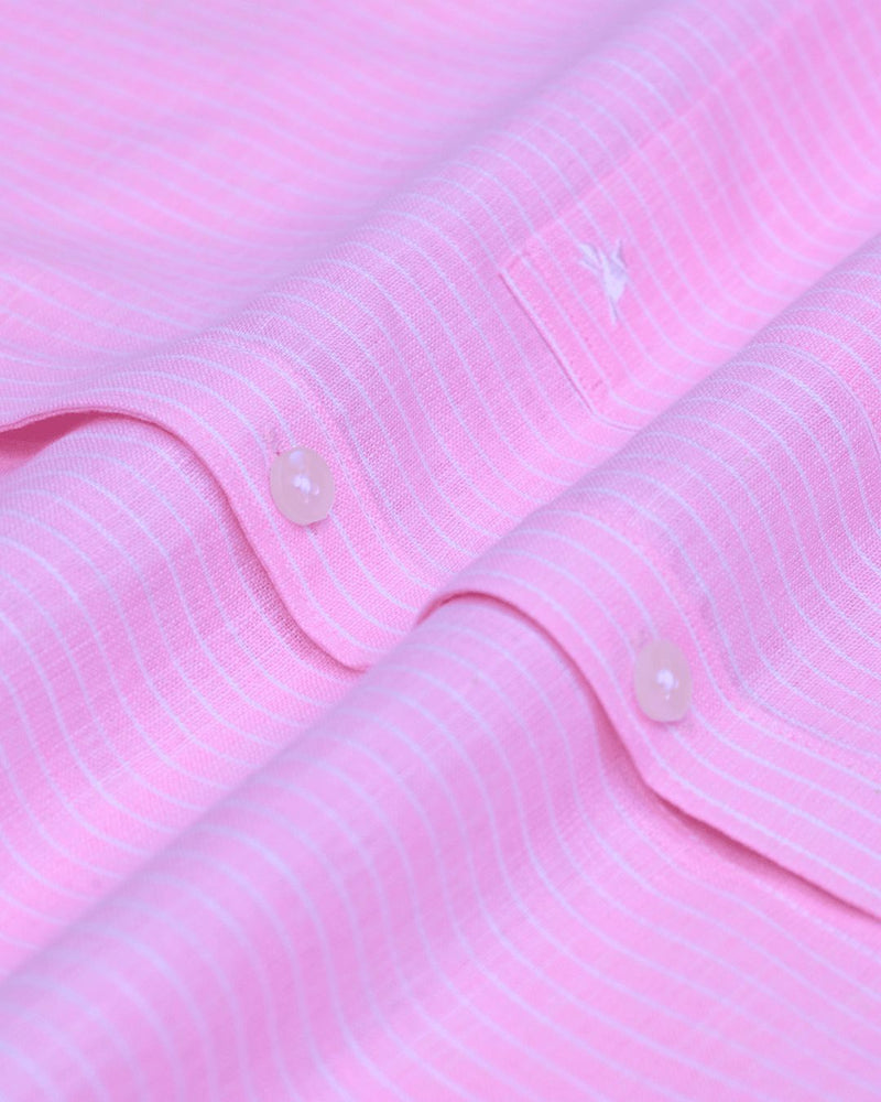 Pink Mini Stripes -Full-Bamboo Linen