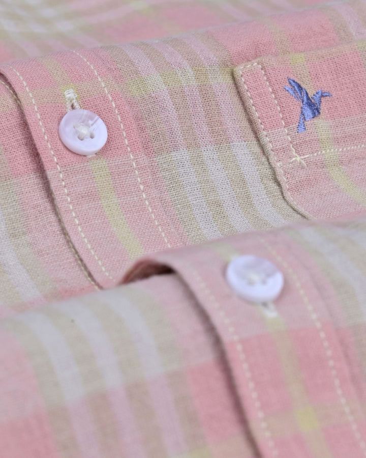 Lite Redish Multi Line Checks -Full-Cotton Linen Shirt